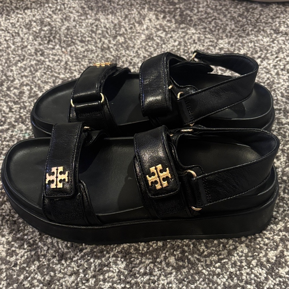 Tory Burch Black Sandals with Gold Accents